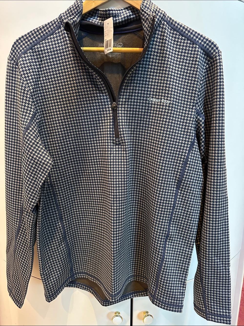 Vineyard vines Men’s  Quarter-Zip Houndstooth Performance Sweater - Navy/White,S